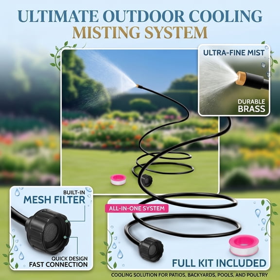 Upgraded Misters for Outside Patio, 3-Way Fine-Mist Leak-Proof Hose Mister Misting System, 6FT Patio Mister for Cooling Outdoor,Mist Stand for Greenhouse Chicken Dog Pool Trampoline
