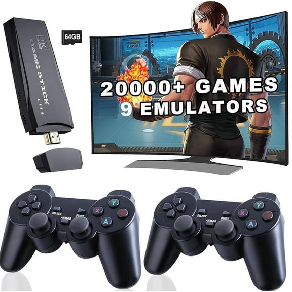 Upgraded Model Wireless Play Machine Stick, Retro Video Controllers, 9 emulators, with Over 20000 Built-in Electronic Plays, 4K Output, Dual 2.4G Wireless Control Plug and Play Controllers(64G)