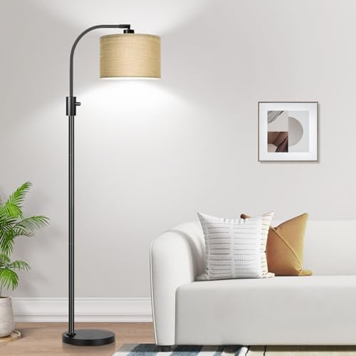 Upgraded Modern Arc Dimmable Tall Standing Floor Lamp with Champagne Shade, 1200 Lumens LED Bulb Included, for Living & Reading Room, Bedroom, Office & Nursery, Black