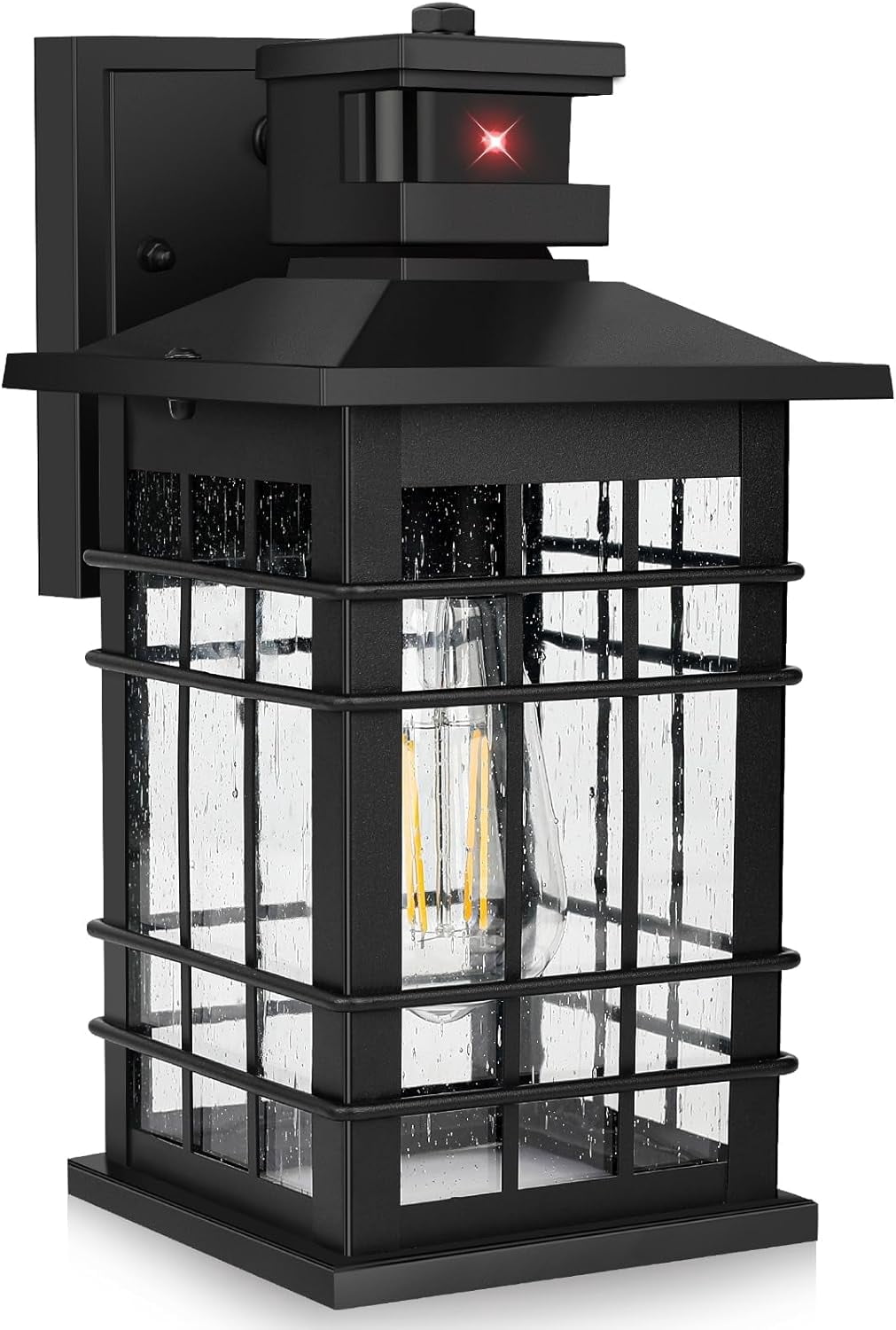 Modern Outdoor Wall Light With Dusk To Dawn Sensor - Waterproof Exterior Sconce, 3000K LED Bulb Included, Black