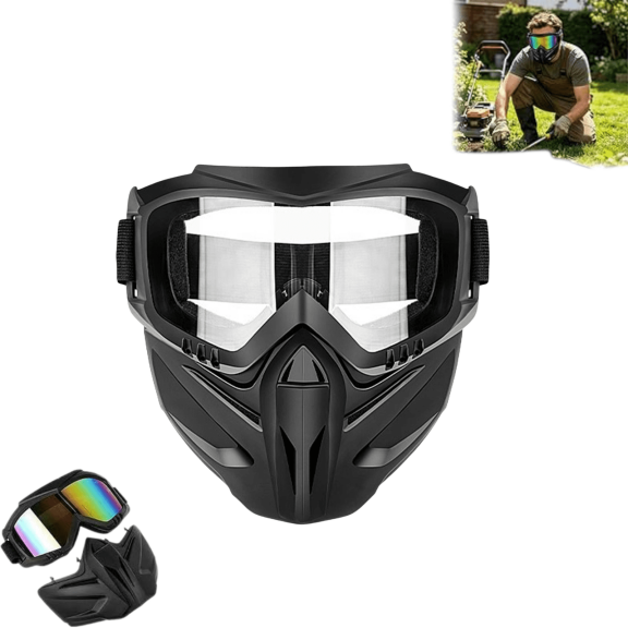 Upgraded Mowing Goggle Mask, Detachable Full Face Anti-Fog Grass Cutting Goggles for Welding, Riding, Windproof Paintball Mask 4Color