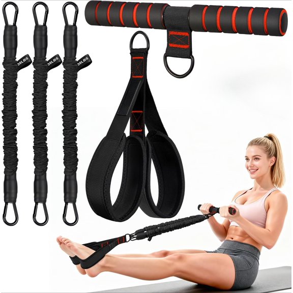 Upgraded Multifunction Pedal Resistance Band with Handle, Waist, Arm, Core/ABS, Leg Workout - Sit Up Exercise Equipment for Women Black,Pedal Resistance Band with Handle
