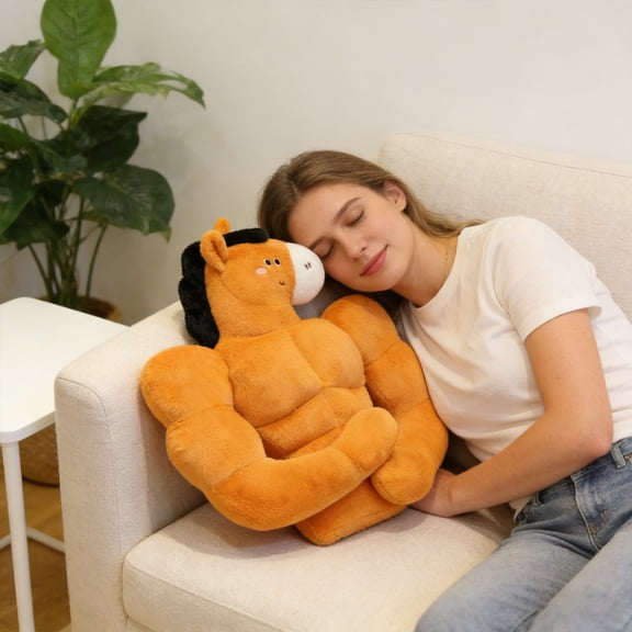 Upgraded Muscle Horse Plush Toy Pillow Funny Buff Horse Stuffed Animals Soft Large Cushion For Home Sofa Bedroom Decor Unique Gift For Kids Adults Animal Lovers U