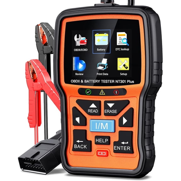 Upgraded of NT301, 2-in-1 NT301 Plus OBD2 Scanner Car Battery Tester, Professional Code Reader Check Engine Diagnostic Scanner Tool, 12V Automotive Cranking Charging Analyzer for 1996+ Vehicle