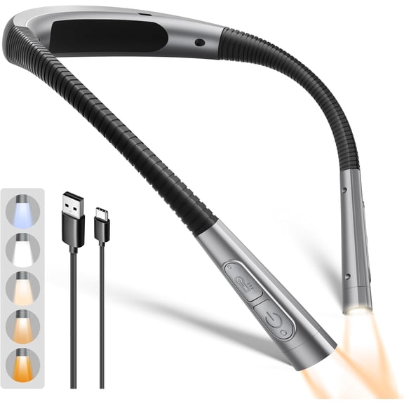 Upgraded Neck Light, 5-Color & 5-Brightness Reading Light, 100-hr Rechargeable Book Light, Slimmer &Ergonomic, Perfect Reading Lights for Books in Bed, Knitting, Repairing, Book Lovers Gts