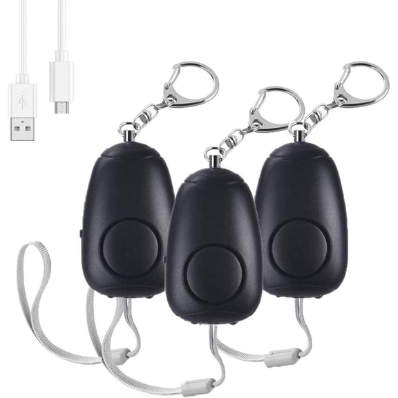 Upgraded New Version) Safe Sound Personal Alarm, Rechargeable Emergency 130db Security Alarm Keychain Siren Song with 2 LED Lights, for Women, Men, Children, Elderly (3 Pack), Black