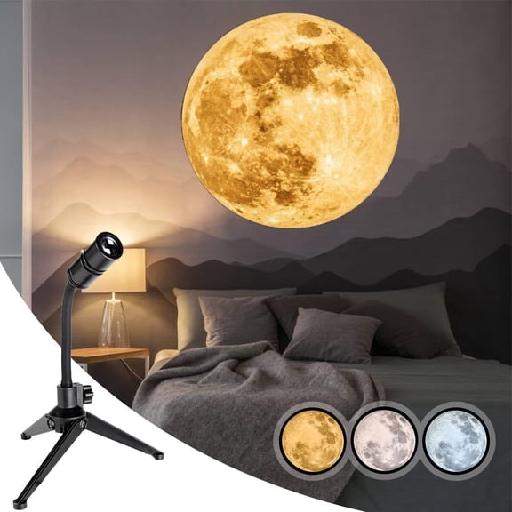 Upgraded Non-Fade Moon Projector Night Light, USB Moon Lamp with 3 Lighting Colors, Brightness Adjustable Atmosphere Night Light Projector, for Couples Wall Ceiling Decor