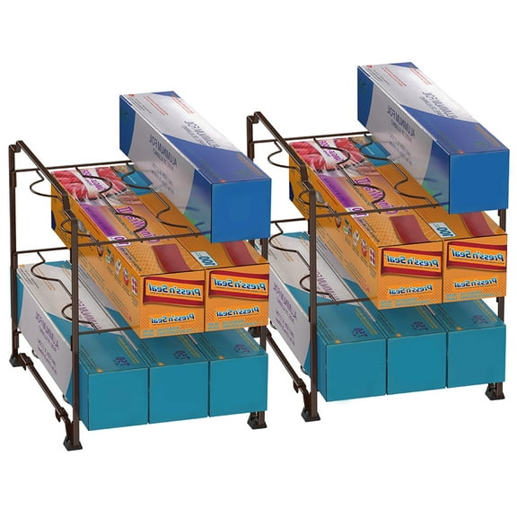 Upgraded Non-Slip Kitchen Wrap Organizer Rack – Stackable Foil & Plastic Wrap Storage for Cabinets/Countertops – Space-Saving Design