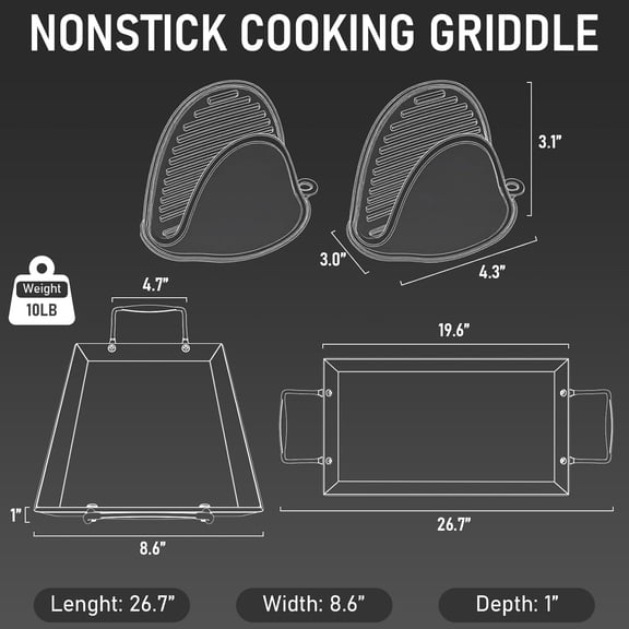 Upgraded Nonstick Cast Iron Griddle for Gas Grill, 26.7 x8.6" Double Burner Griddle Flat Top Grill Plate for Gas/Electric/Charcoal, Lightweight, , Easy to Clean, for Stovetop,Camping,BBQ