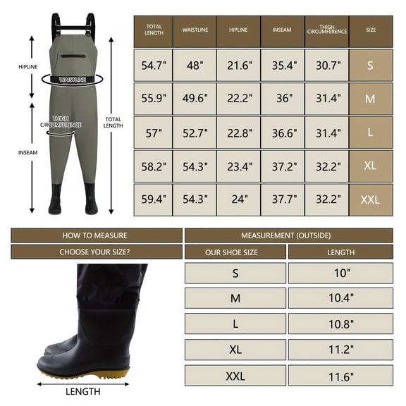 Upgraded Nylon Tassel Chest Waders with Inner Breathable Sports Mesh, Waterproof Boot-Feet Hunting Fishing Waders for Men Women Outdoor Use