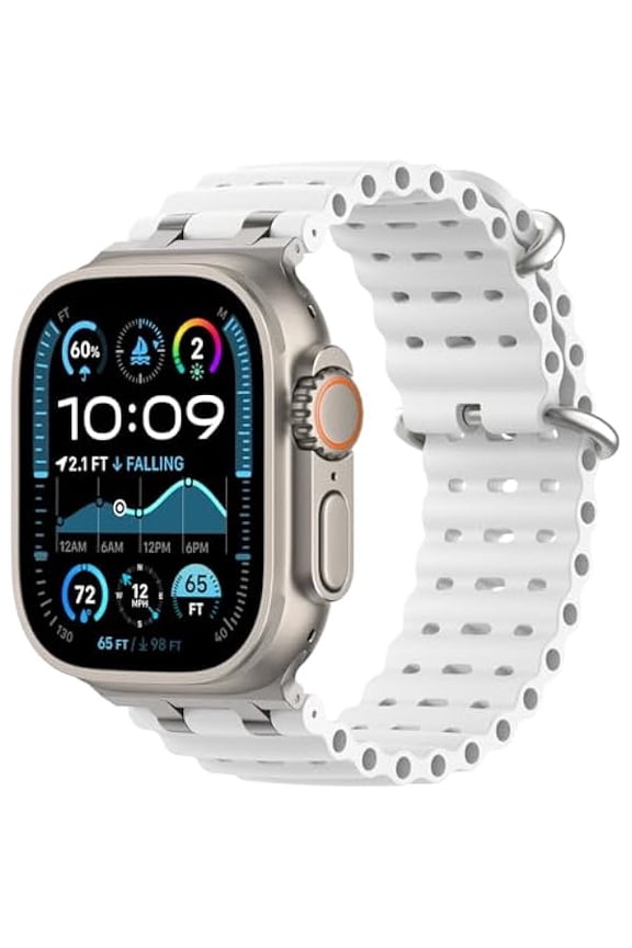 Upgraded Ocean Band Compatible with Apple Watch Ultra 3/2/1 49mm, S11/S10 46mm, 9/8/7 45mm, SE3/SE2/SE/6/5/4 44mm, 3/2/1 42mm, Metal Connector Breathable Sport Watch Strap for Men Women