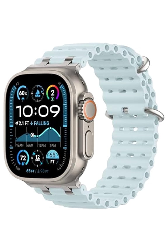 Upgraded Ocean Band Compatible with Apple Watch Ultra 3/2/1 49mm, S11/S10 46mm, 9/8/7 45mm, SE3/SE2/SE/6/5/4 44mm, 3/2/1 42mm, Metal Connector Breathable Sport Watch Strap for Men Women