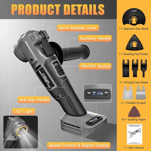 Upgraded Oscillating Multi Tool Compatible with DeWalt 20V Max Battery