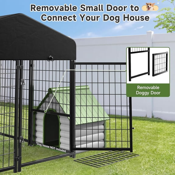 Upgraded Outdoor Dog Kennel with Roof & Removable Door for Medium Small Dogs, Rustproof Metal Pet Enclosure Run Yard