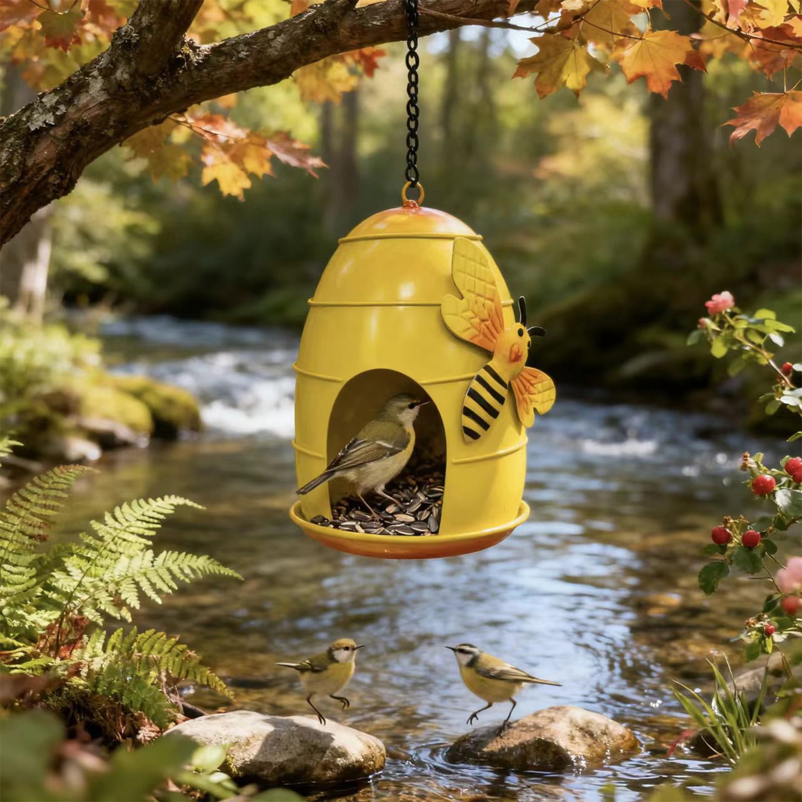 Upgraded Outdoor Hanging Birds Feeder Garden Hummingbirds Feeder Wrought Iron Birdhouse Artistics Decorative Designs M