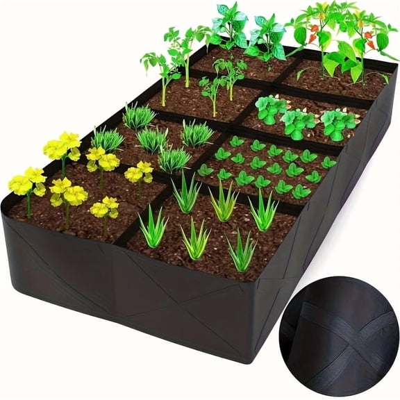 Upgraded Oversized 8 Compartment Raised Garden Bed Kit, Weather Resistant Rectangular Planter Box, Indoor Outdoor Courtyard Vegetable & Flower Growing Container