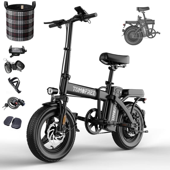 Upgraded P1PRO 14" Folding Electric Bike for Adult, Max 75 Miles 24MPH Electric Bicycle, 48V 22.5Ah Removable Battery, PAS Control, E-Bike for Adults Teens, Front Suspension