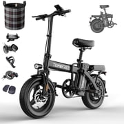 Upgraded P1PRO 14" Folding Electric Bike for Adult, Max 75 Miles 24MPH Electric Bicycle, 48V 22.5Ah Removable Battery, PAS Control, E-Bike for Adults Teens, Front Suspension