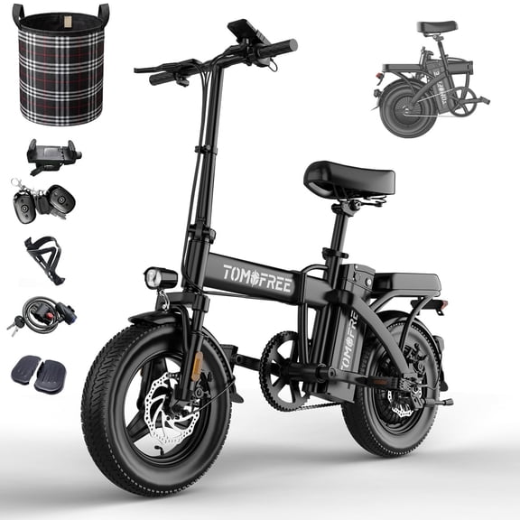 Upgraded P1PRO 14" Folding Electric Bike for Adult, Max 75 Miles 24MPH Electric Bicycle, 48V 22.5Ah Removable Battery, PAS Control, E-Bike for Adults Teens, Front Suspension