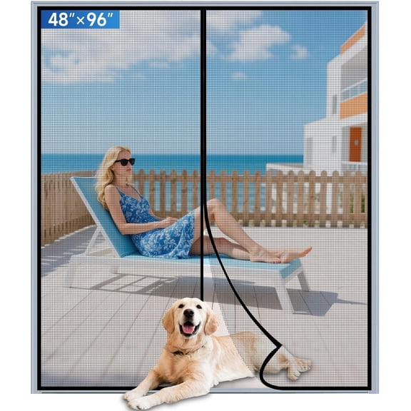 Upgraded PET Mesh Magnetic Screen Door Stronger Than Fiberglass and Polyester,Hands Free,Keep Bugs Out,Pet & Kid Friendly,Suitable for Sliding Doors,Patio and French Doors-48" X 96"