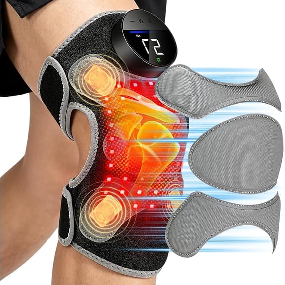 Upgraded PRO Red Light Knee Brace &4 Vibration Massage,Rechargeable Heated for Elbow/Shoulder