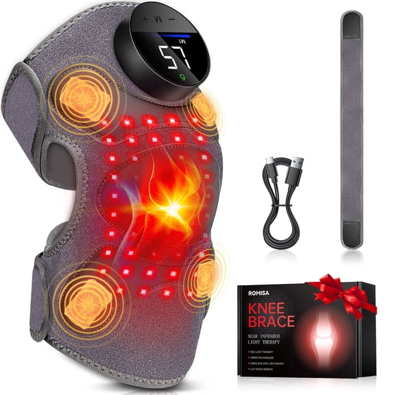 Upgraded PRO Red Light Therapy Knee Brace & 4 Vibration Massage - Rechargeable Controller, 660nm&850nm Red Light Therapy Heated Device for Knee/Elbow/Shoulder
