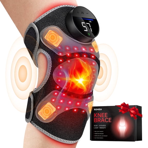 Upgraded PRO Red Light Therapy Knee Brace & 4 Vibration Massage - Rechargeable Controller, 660nm&850nm Red Light Therapy Heated Device for Knee/Elbow/Shoulder