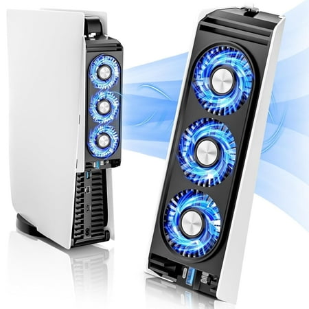 Upgraded PS5 Cooling Fan with LED Light,Quiet and Efficient Cooling System for PS5 ,2 Fan Speeds,3 Small Fans,USB 3.0 Port Compatible with PS5 Digital & Discs Edition,Not for PS5 Slim and New PS5 Pro