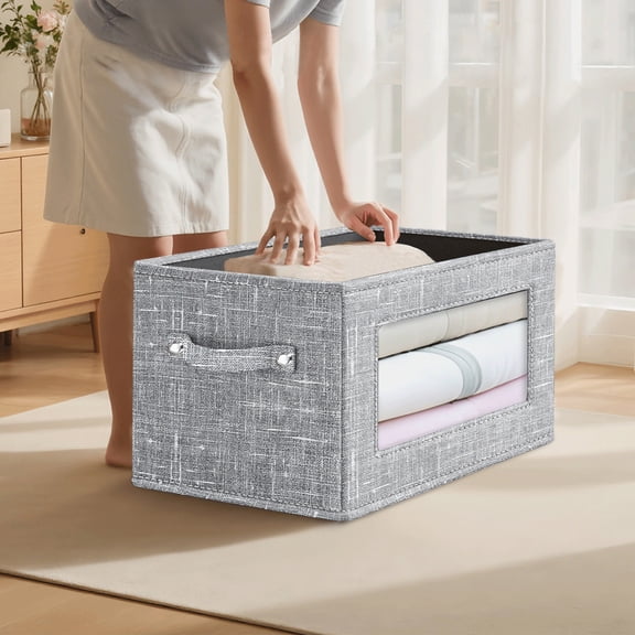 Upgraded PVC Front Window Visible Cottons And Linen Storage Box Foldable Storage Box C
