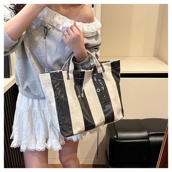 Upgraded PVC Tote Bag For Women Letters Print Tote Bag Plastic Handbag For Shopping Gift N