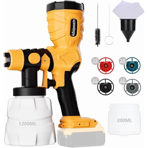 Upgraded Paint Sprayer for De*walt 20V Li-ion Battery, Cordless Electric Spraying Tool HVLP Spray Gun w/1200ML+200ML Reservoir for Interior Exterior House Wall Fence Furniture Painting
