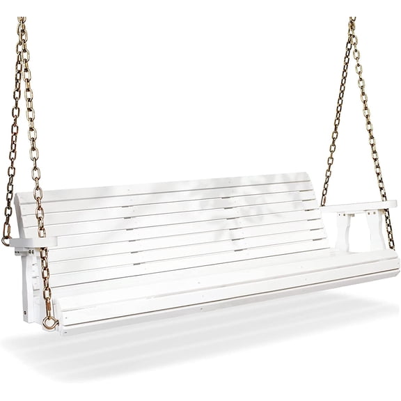 Upgraded Patio Wooden Porch Swing for Courtyard & Garden, Heavy Duty 880 LBS Swing Chair Bench with Hanging Chains for Outdoors (5 FT, White)