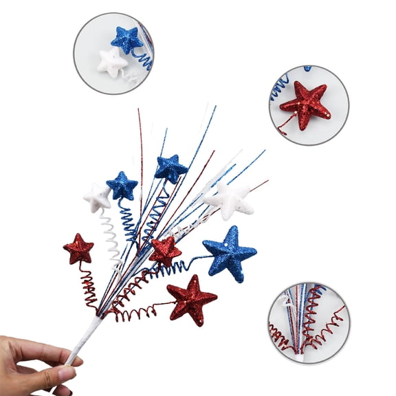 Upgraded Patriotic Foam Insert Branches 17.7in, 2Pcs Colorful Star Decor Stems, Durable Reusable Ornament for Holiday Vase Party Scene Layout