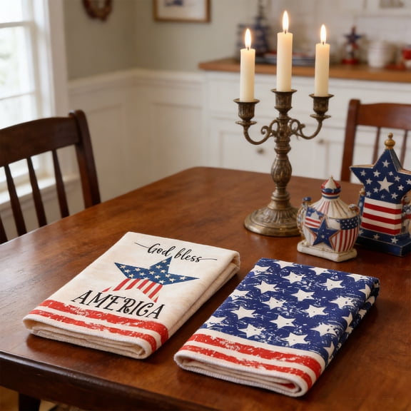Upgraded Patriotic Kitchen Towel Set Of 2 Independence Day Dish Cloth Microfiber Quick Dry Super Absorbent For Kitchen And Cleaning K