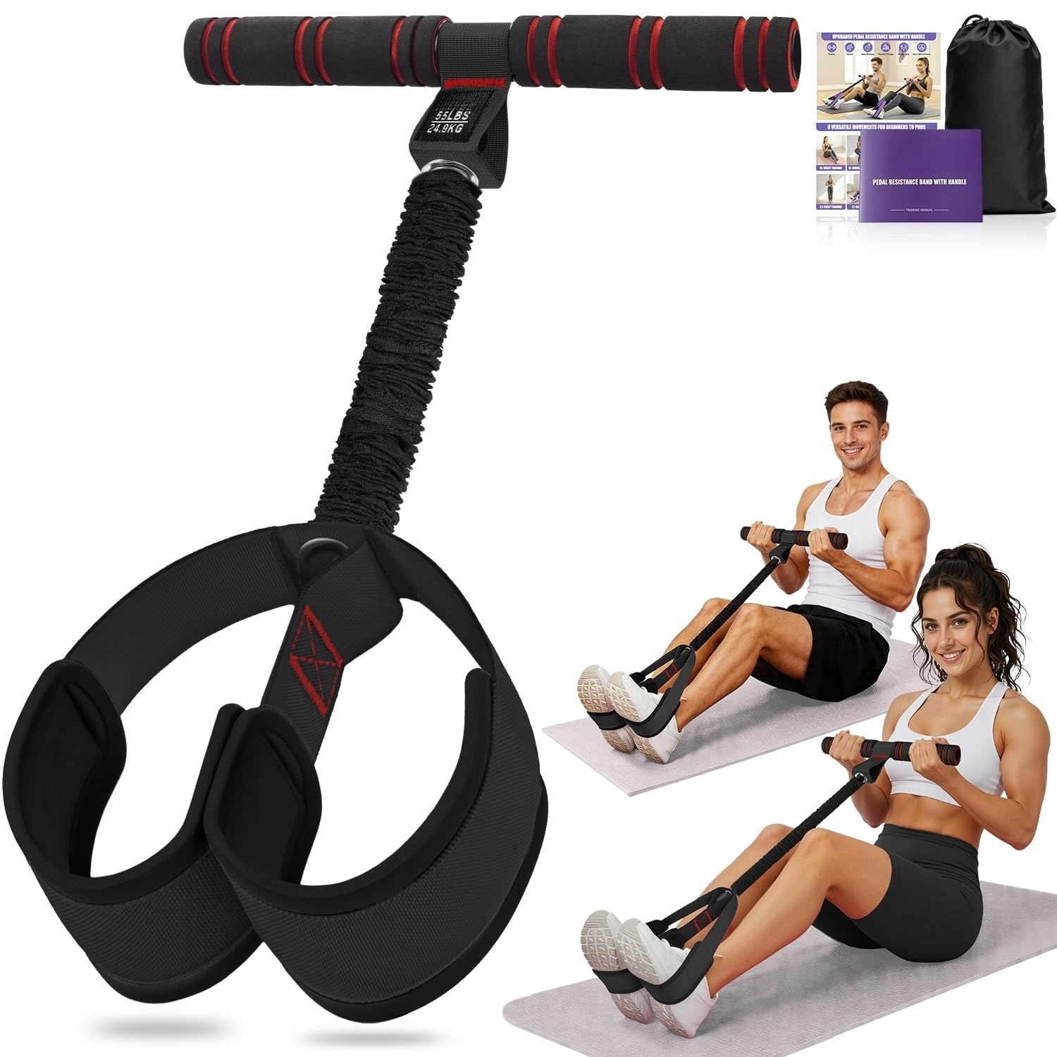 Upgraded Pedal Resistance Band with Handles, Foot Pedal Resistance Bands for Women, Core Abs Leg Training, Exercise Bands for Full Body Workout, Home Gym Equipment, Pilates & Physical Therapy