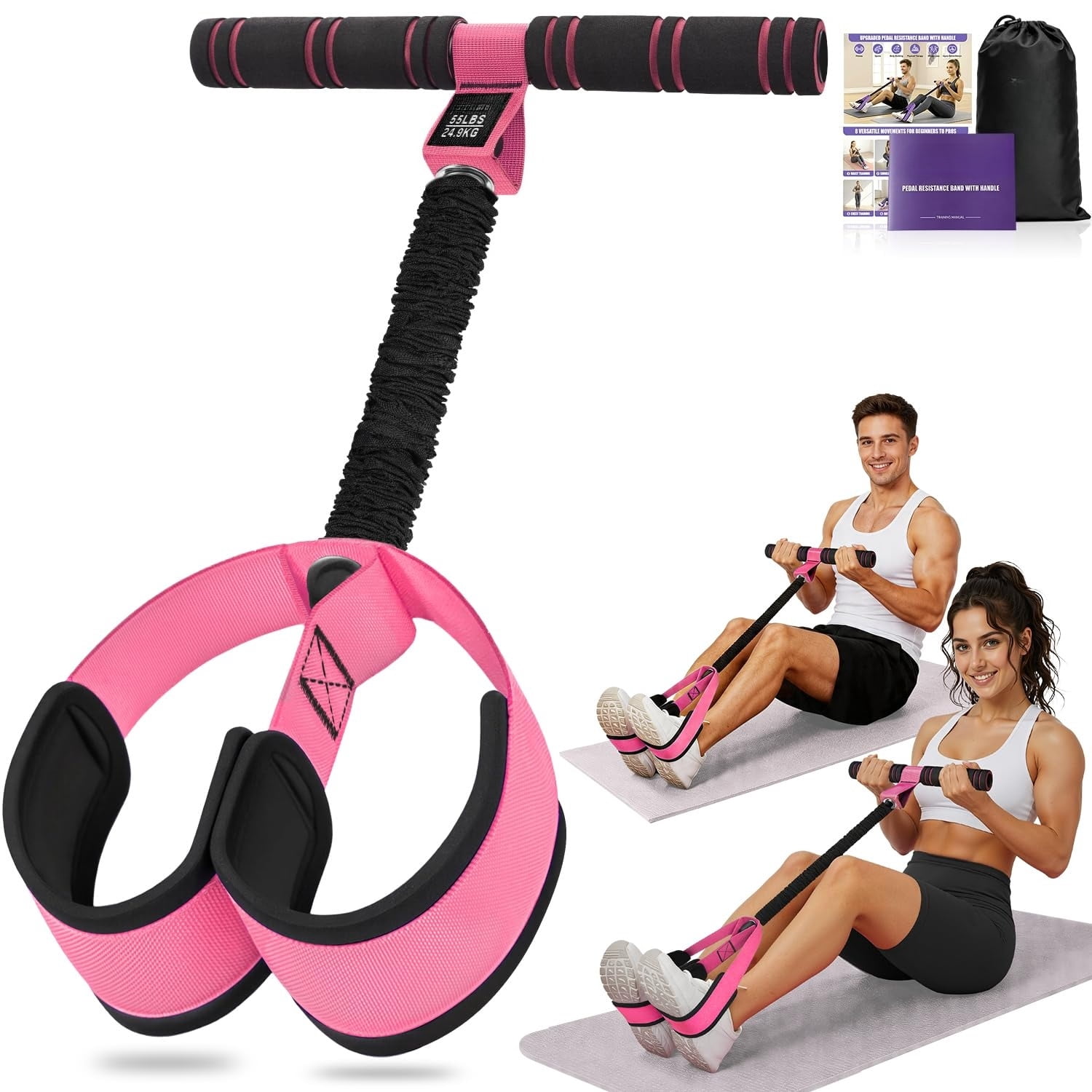 Upgraded Pedal Resistance Band with Handles, Foot Pedal Resistance Bands for Women, Core Abs Leg Training, Exercise Bands for Full Body Workout, Home Gym Equipment, Pilates & Physical Therapy