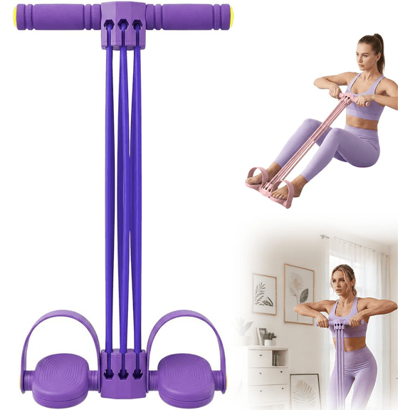 Upgraded Pedal Resistance Bands with Handles – 6-Tube Natural Rubber Foot Pedal Band for Multifunctional Stretching & Strength Training, Targets Abdomen, Waist, Arms & Legs(Purple)