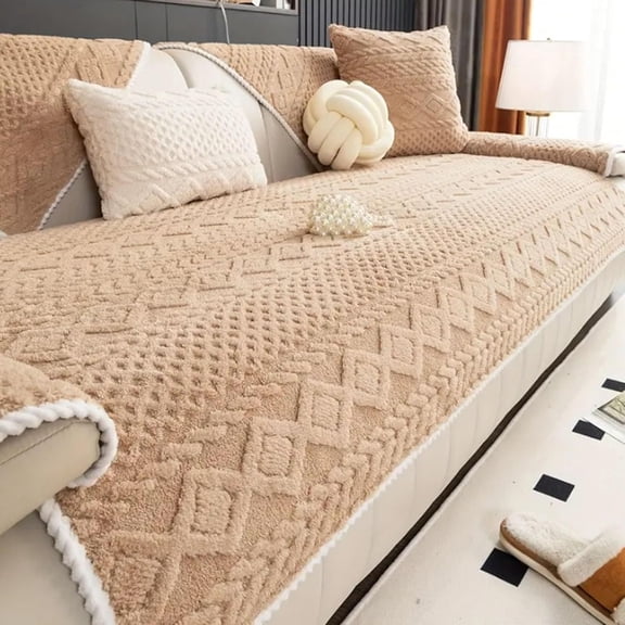 Upgraded Pet-Friendly Sofa Slipcover, Universal Couch Cover for 1/2/3/4 Seater Couches - Plush Non-Slip Thicken Towel Protector, Machine Washable & Scratch-Resistant (Khaki,90*90cm(35.43*35.43in))