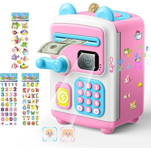 Upgraded Piggy Bank, Face ID Password Unlocking Electronic Kids Bank ATM Security Unlocking Cash Coin Bank Toys Gifts for Kids, Coin Bank for 3 4 5 6 7 8 9 10 11 12 Year Old Girls Boys