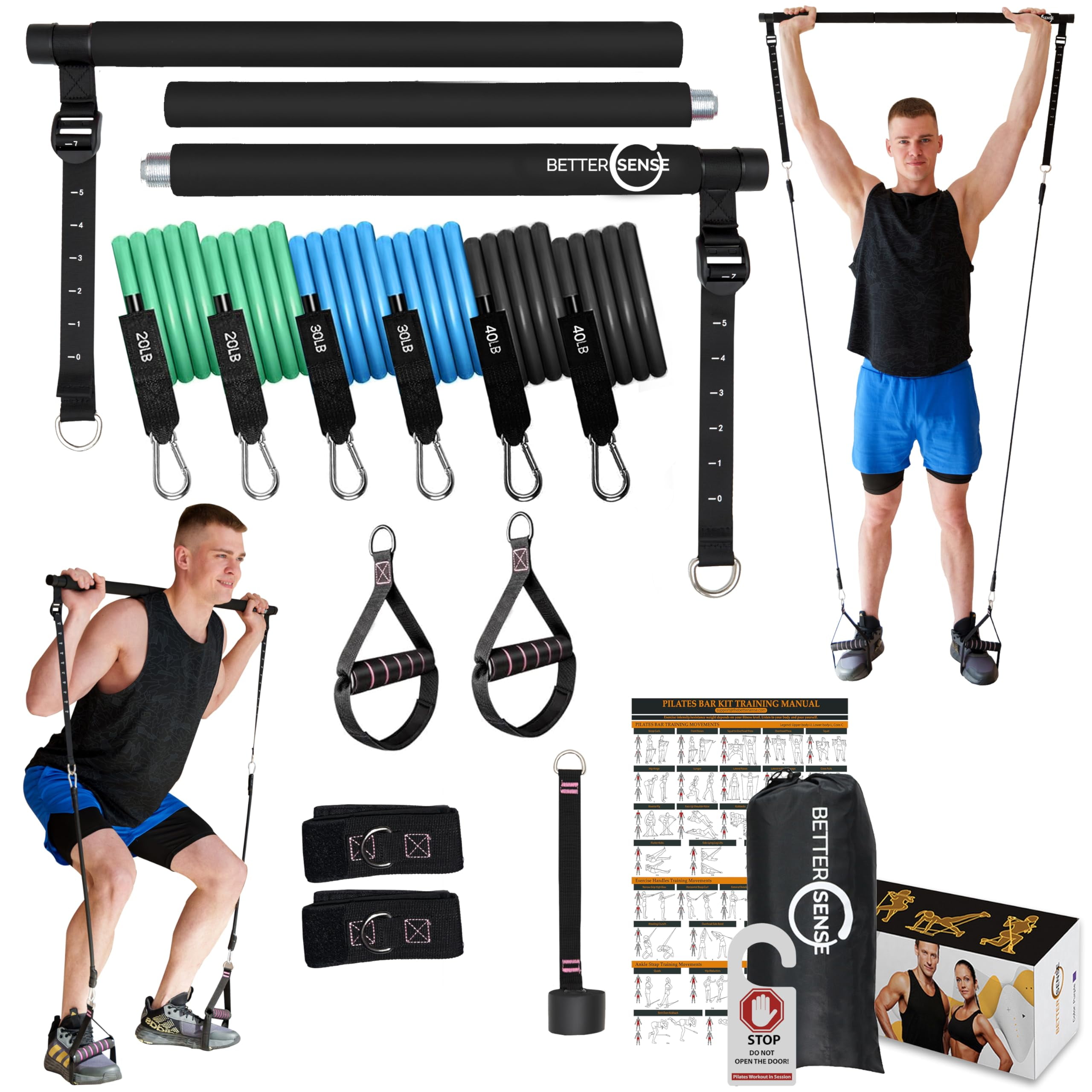 Upgraded Pilates Bar Kit – 39” Adjustable Exercise Equipment for Men ...