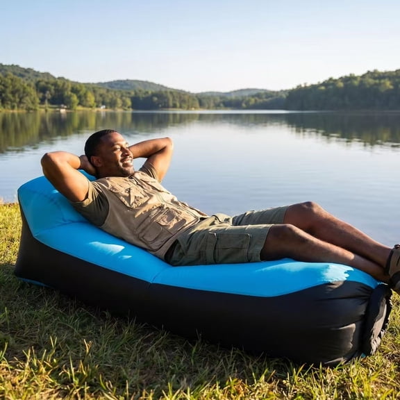 Upgraded Pillow Design Tool-Free Inflatable Lazy Sofa, Waterproof Outdoor Air Bed with Portable Storage Bag