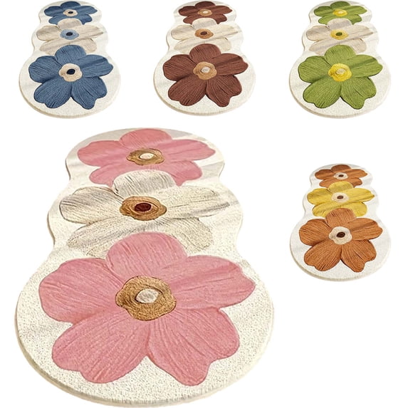 Upgraded Pink Cute Rugs for Bedroom, Floral Area Rug, Non-Slip Absorbent Bathroom Mat Super Cute Machine Washable Bathroom Mat Floral Soft Fluffy Bath Mat 47"x15" E