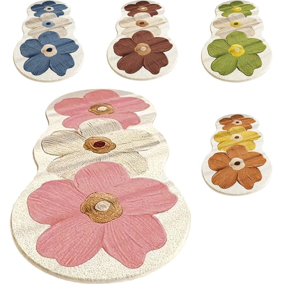 Pink Floral Area Rug, Soft Fluffy Non-Slip Absorbent Machine Washable Rug for Bedroom and Bathroom, 47 x 15 inch