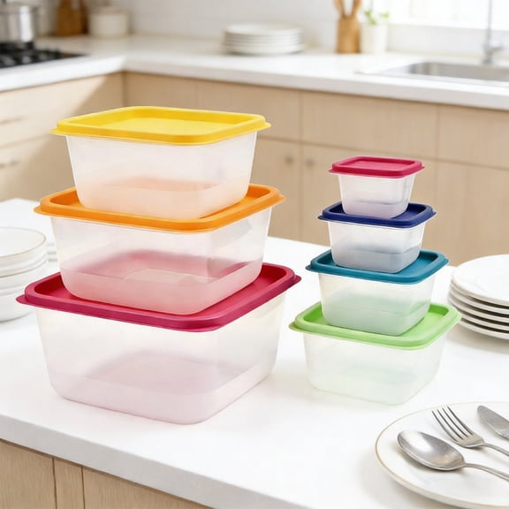 Upgraded Plastic Rainbows Food Storage Set Multi Color 14 Count Best Used for Leftover Storage and Reheating BPA Free Stackable Containers With Lids for Kitchen O