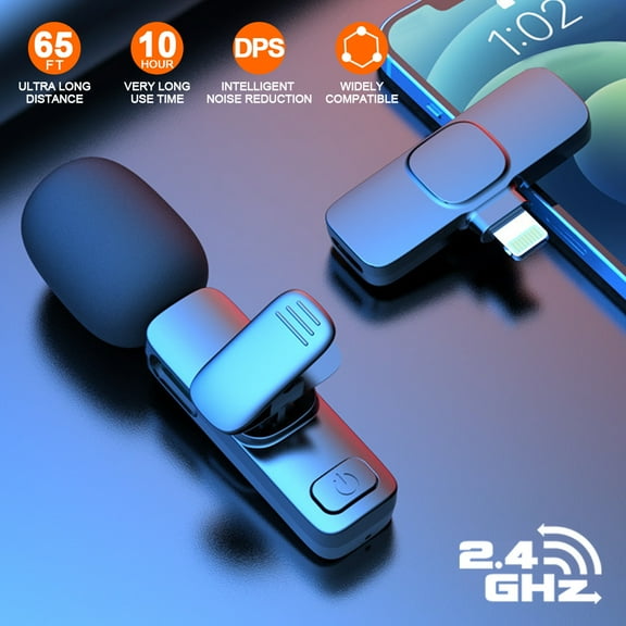 Upgraded Plug-Play Wireless Lapel Lavalier Microphone for iPhone iPad Recording,YouTube Facebook Live Stream,Vlog, Auto-Sync Wireless Mic with Clip (No Need App/Bluetooth)