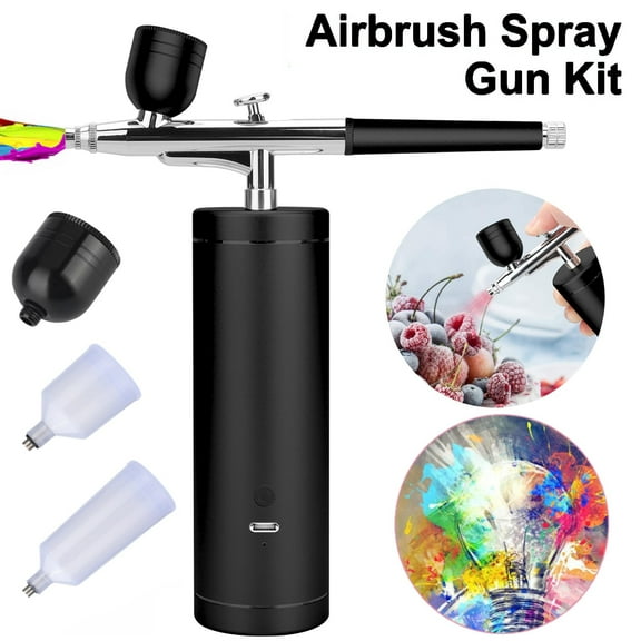 Upgraded Portable Airbrush Spray Gun with Air Compressor Kit, Rechargeable Handheld Mini Cordless Paint Airbrush Gun for Makeup, Nail, Cake Decor, Model Coloring, Tattoo, Art(Black/Red/Glod)