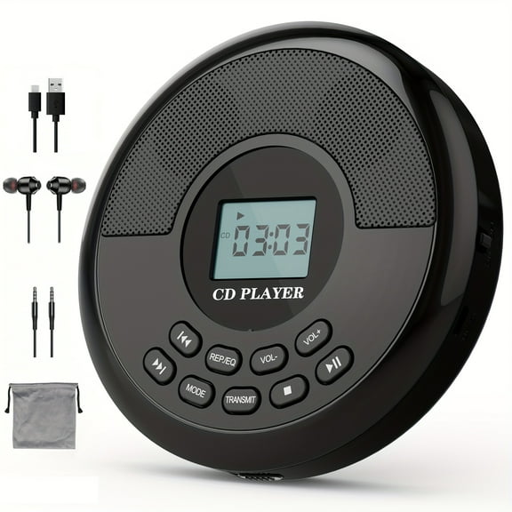 Upgraded Portable CD Player with BT 5.0 | Rechargeable CD Player with Anti-Skip, Built-in Speakers & Headphones | Supports CD/MP3/USB/AUX | for Travel, Car, Home | Seniors & Adults | Wireless, Easy
