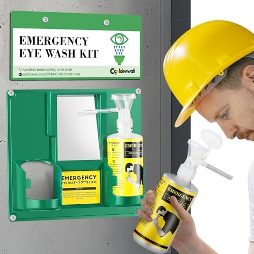 Upgraded Portable Eye Wash Station OSHA Approved Emergency Eye Wash Kit, Sturdier Bottle Holder Larger Mirror, 2 * 16.9oz Empty Eyewash Bottles, NO Solution (White Cap)