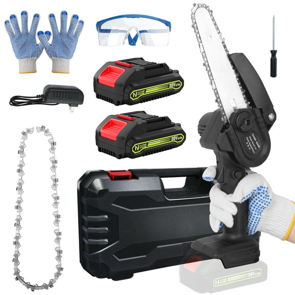 Upgraded Portable Mini Electric Chainsaw with 2 Battery, 20V Cordless Chain Saw, Lightweight 2.3 IBS One-Handed Operation for Orchard Ranch Pruning & Wood Cutting