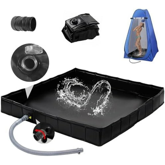 Upgraded Portable Shower Pan 41" x 41" x 5" with Mesh Storage Bag, Foldable Camping Shower Base & Floor with Detachable Drain Pipe Ideal for Camping, RV, Outdoor, Indoor and Portable Shower Stall